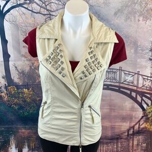 Monoreno Cream Zip Front Silver Embellished Vest
